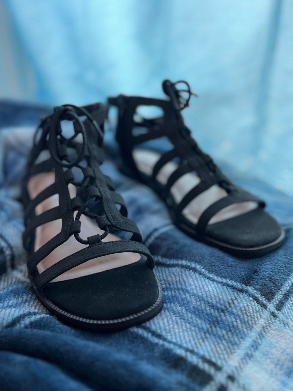 Maurices Black Lace-Up Gladiator Sandals